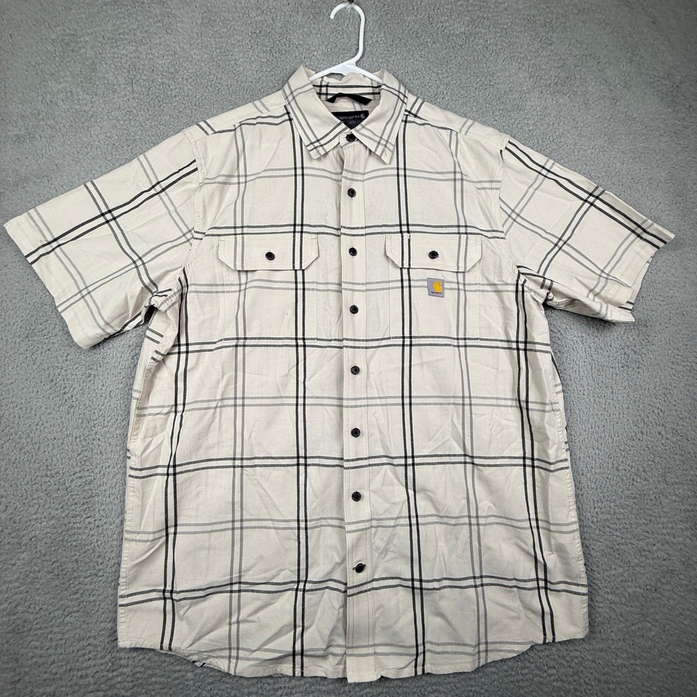 Carhartt Mens Large Tall‎ Loose Fit Plaid Short Sleeve Button Up Shirt TW4625M